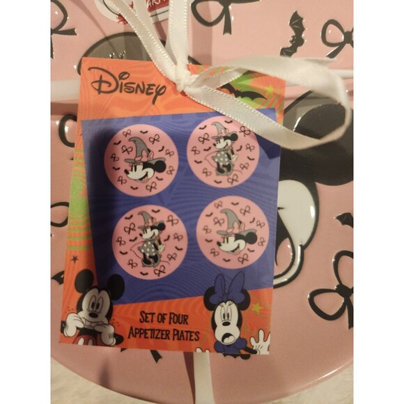 Disney Halloween Witch Minnie Mouse Appetizer Plates 4pc Holiday plate bows - Picture 2 of 5